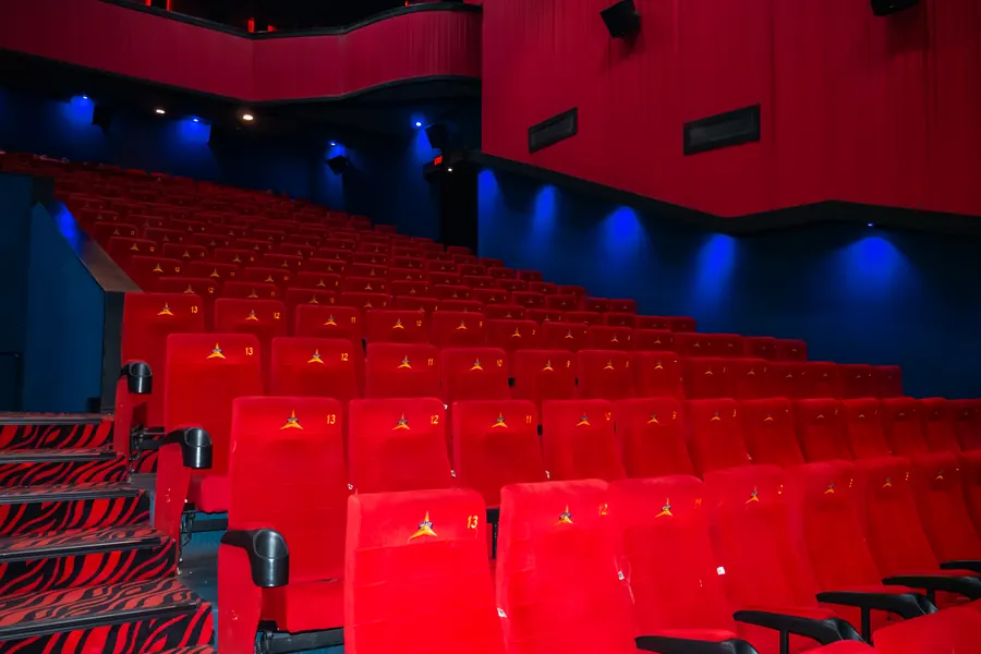 Red seats with the Galaxy star and blue accent lighting
